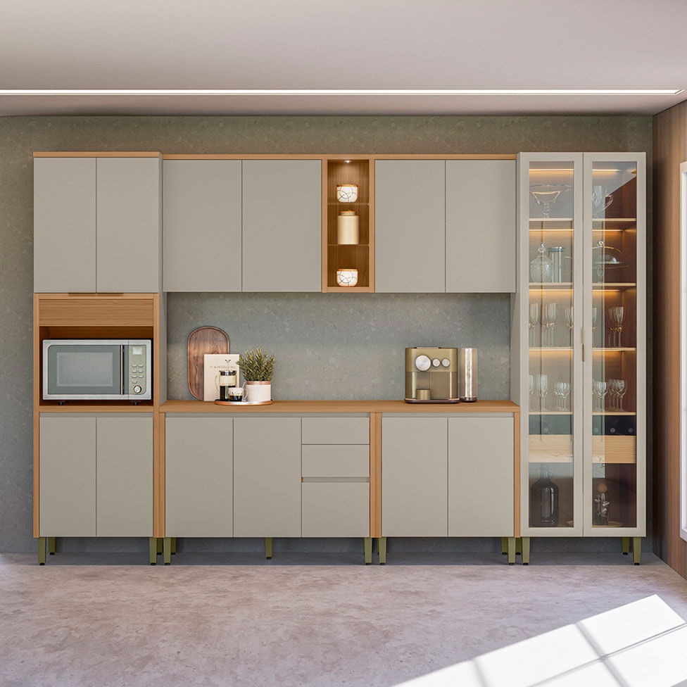 Cristaleira Allure com Led 2 Portas e 1 Gaveta Natural e Cinza - Imagem 3