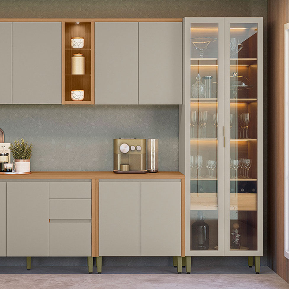 Cristaleira Allure com Led 2 Portas e 1 Gaveta Natural e Cinza - Imagem 4