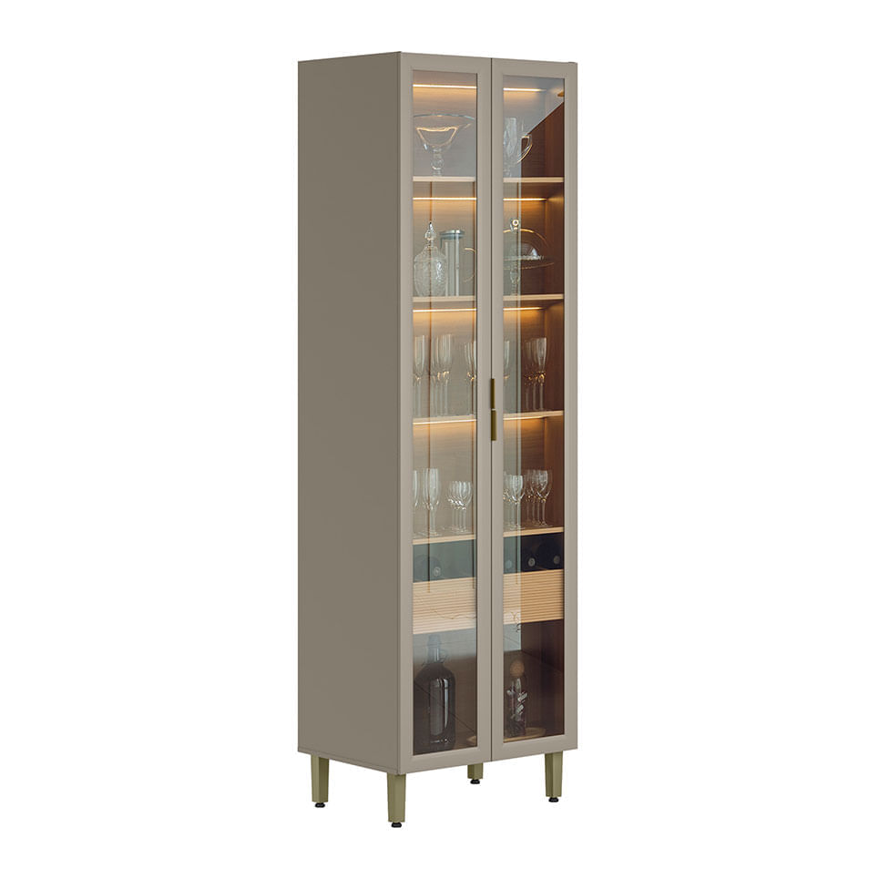 Cristaleira Allure com Led 2 Portas e 1 Gaveta Natural e Cinza - Imagem 5