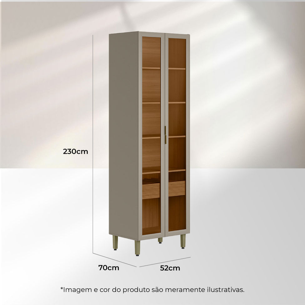 Cristaleira Allure com Led 2 Portas e 1 Gaveta Natural e Cinza - Imagem 6