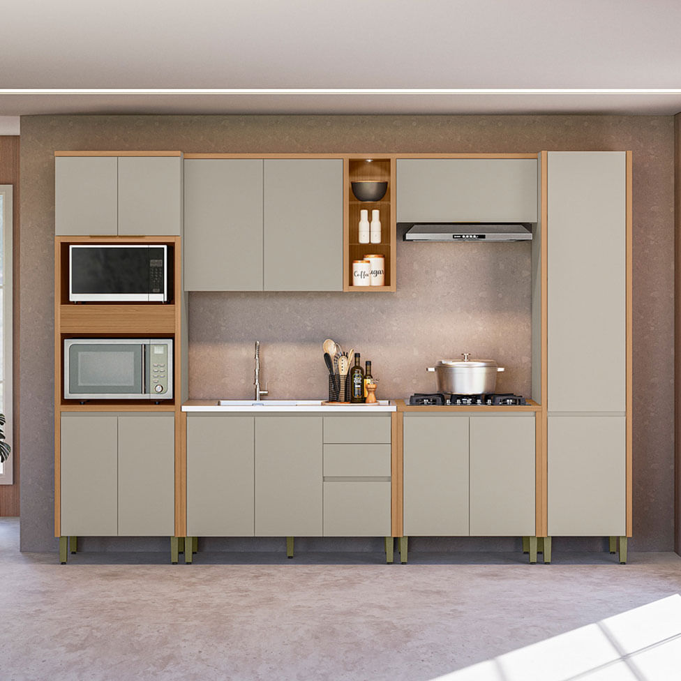 Paneleiro Allure com 2 Portas Natural e Cinza - Imagem 3