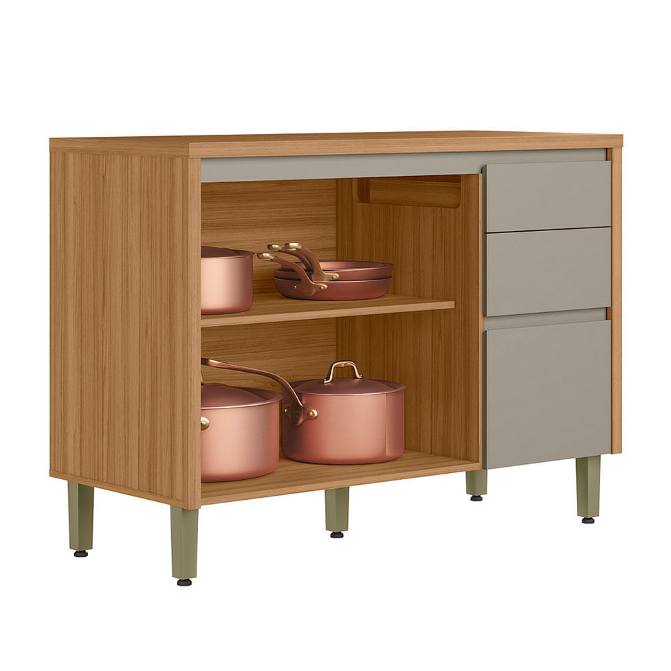 Balcão Allure para Cozinha 2 Portas 3 Gavetas Natural e Cinza 1,20m - Imagem 2