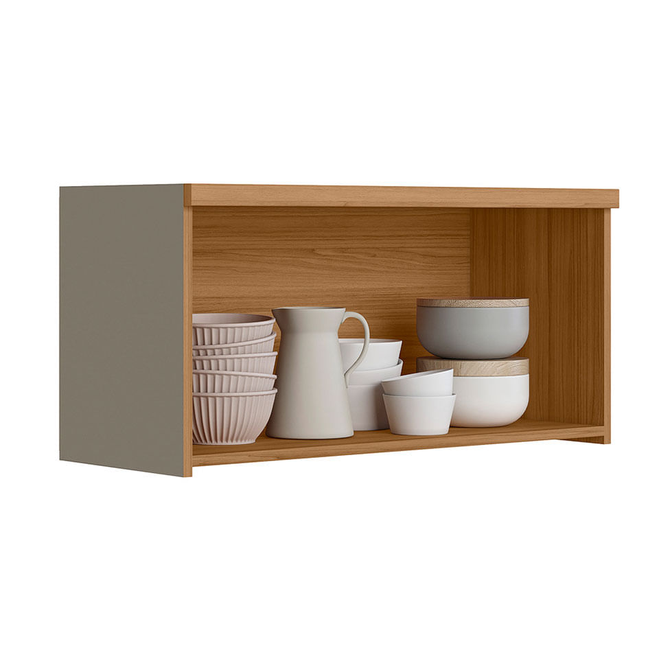Armário Aéreo Allure para Cozinha Porta Basculante Natural e Cinza 80cm - Imagem 2