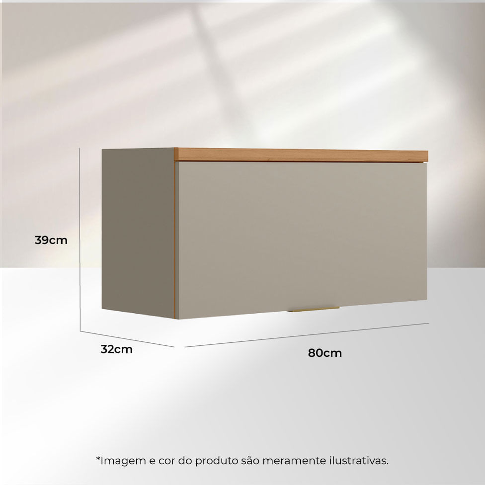 Armário Aéreo Allure para Cozinha Porta Basculante Natural e Cinza 80cm - Imagem 5