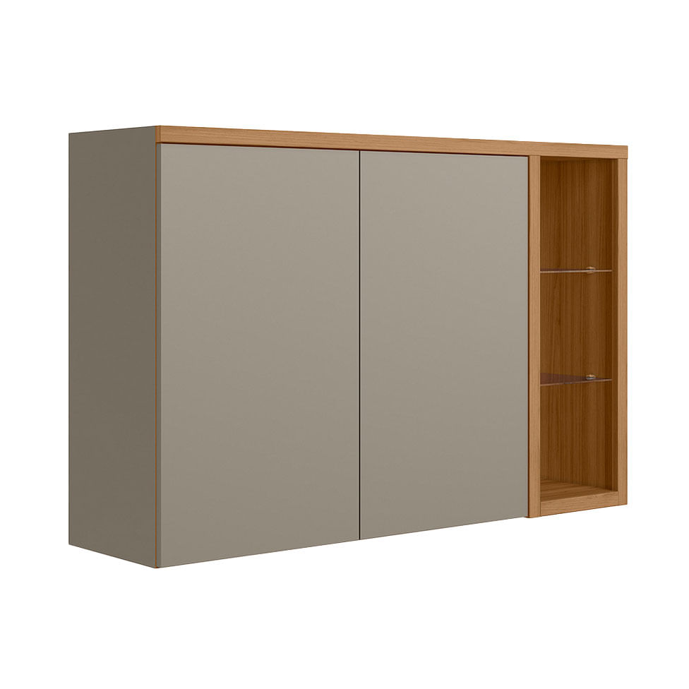 Armário Aéreo Allure para Cozinha 2 Portas e 2 Prateleiras Natural e Cinza 1,20m
