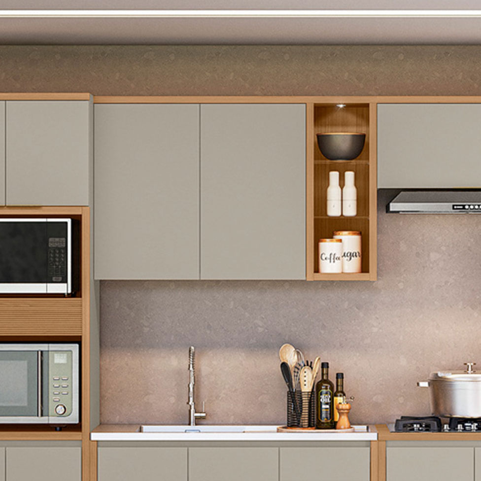 Armário Aéreo Allure para Cozinha 2 Portas e 2 Prateleiras Natural e Cinza 1,20m - Imagem 4