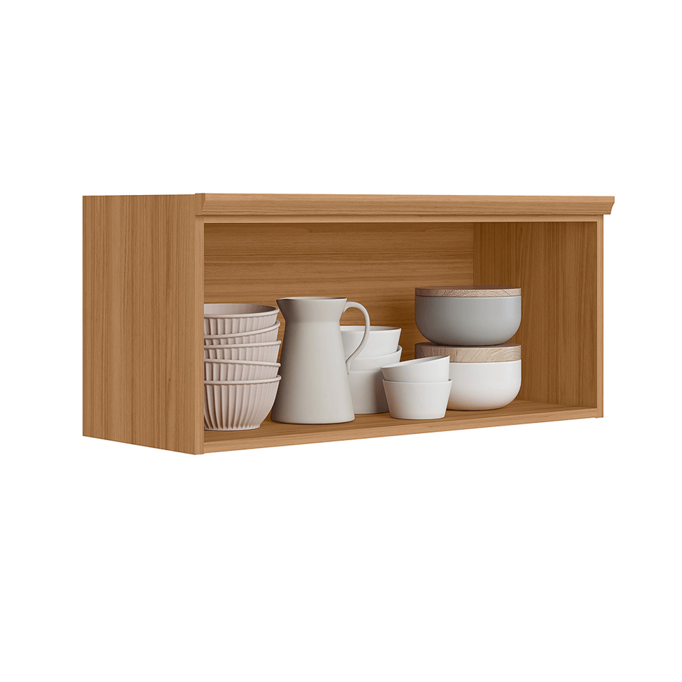 Armário Aéreo Selene para Cozinha Porta Basculante Natural e Off White 80cm - Imagem 2