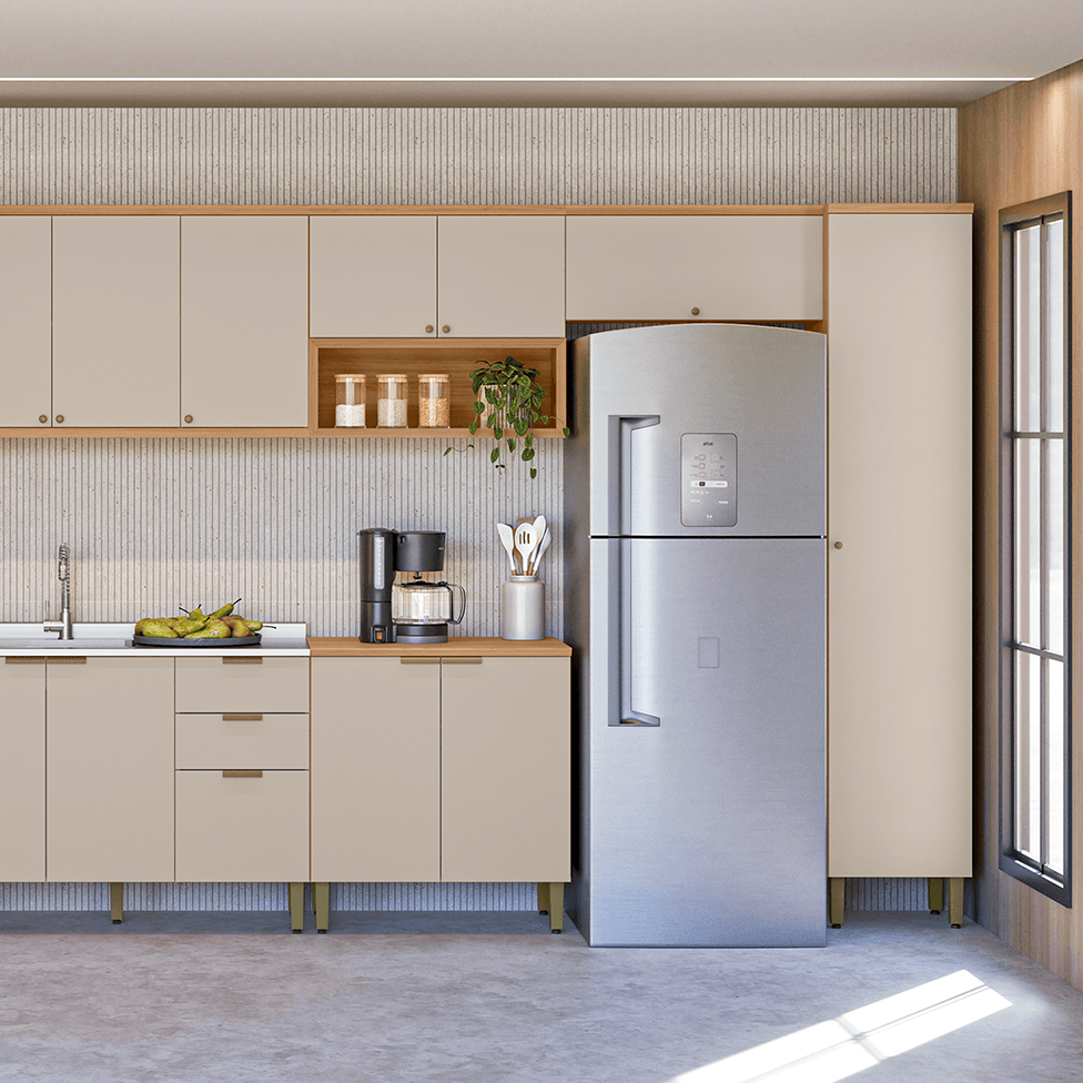 Armário Aéreo Selene para Cozinha Porta Basculante Natural e Off White 80cm - Imagem 3