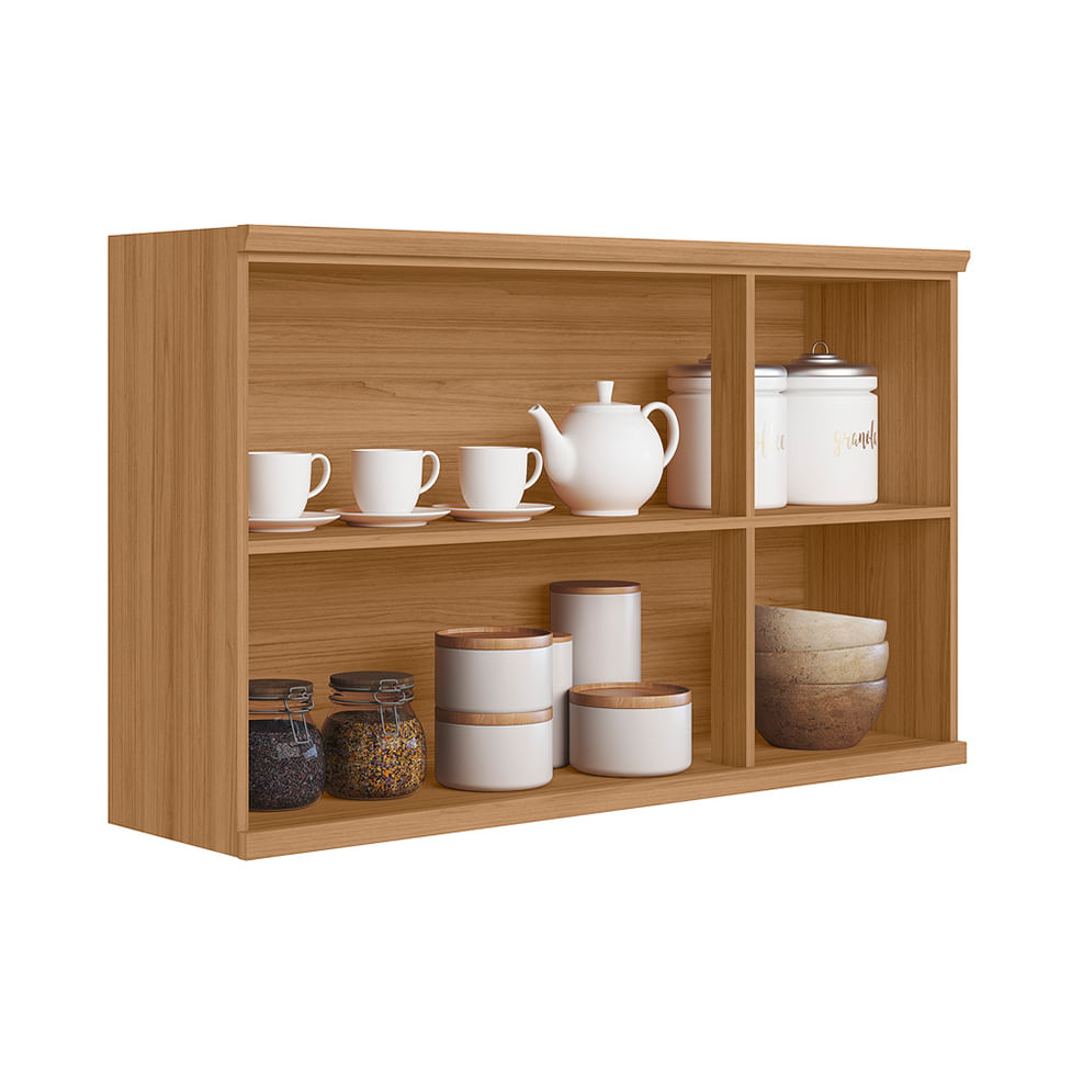Armário Aéreo Selene para Cozinha 3 Portas Natural e Off White 1,20m - Imagem 2