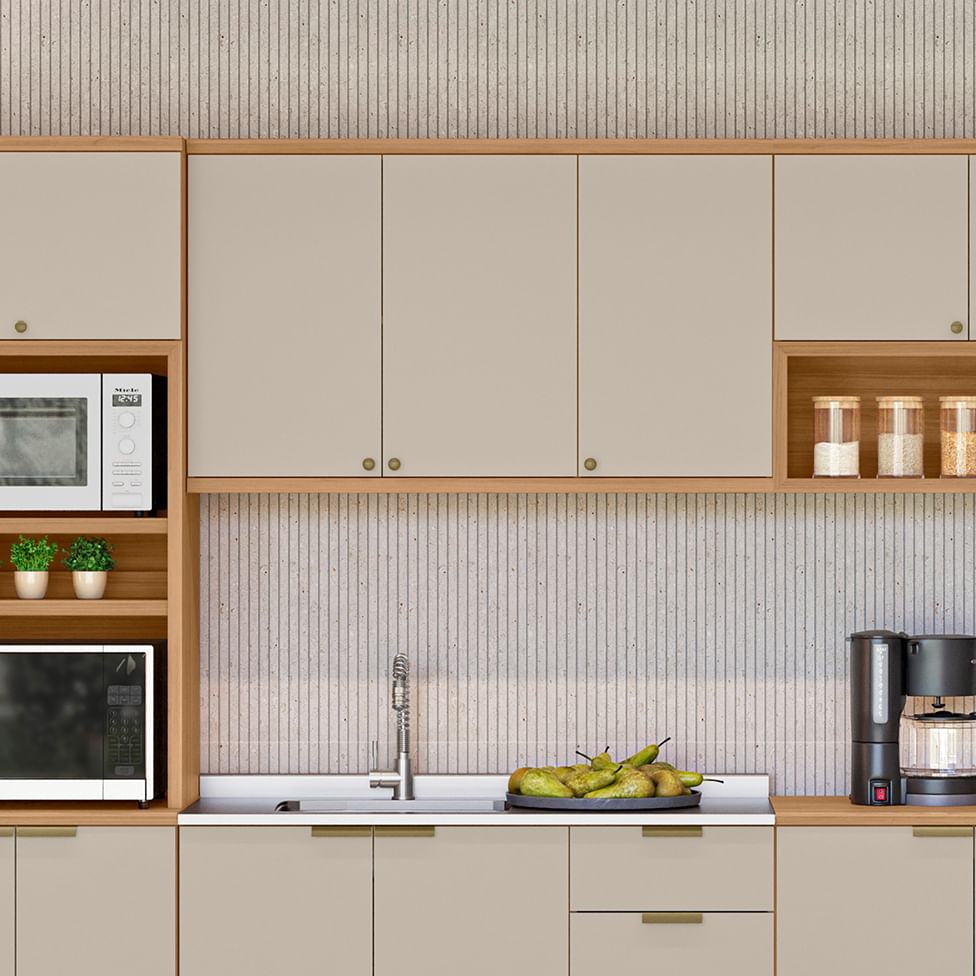Armário Aéreo Selene para Cozinha 3 Portas Natural e Off White 1,20m - Imagem 4