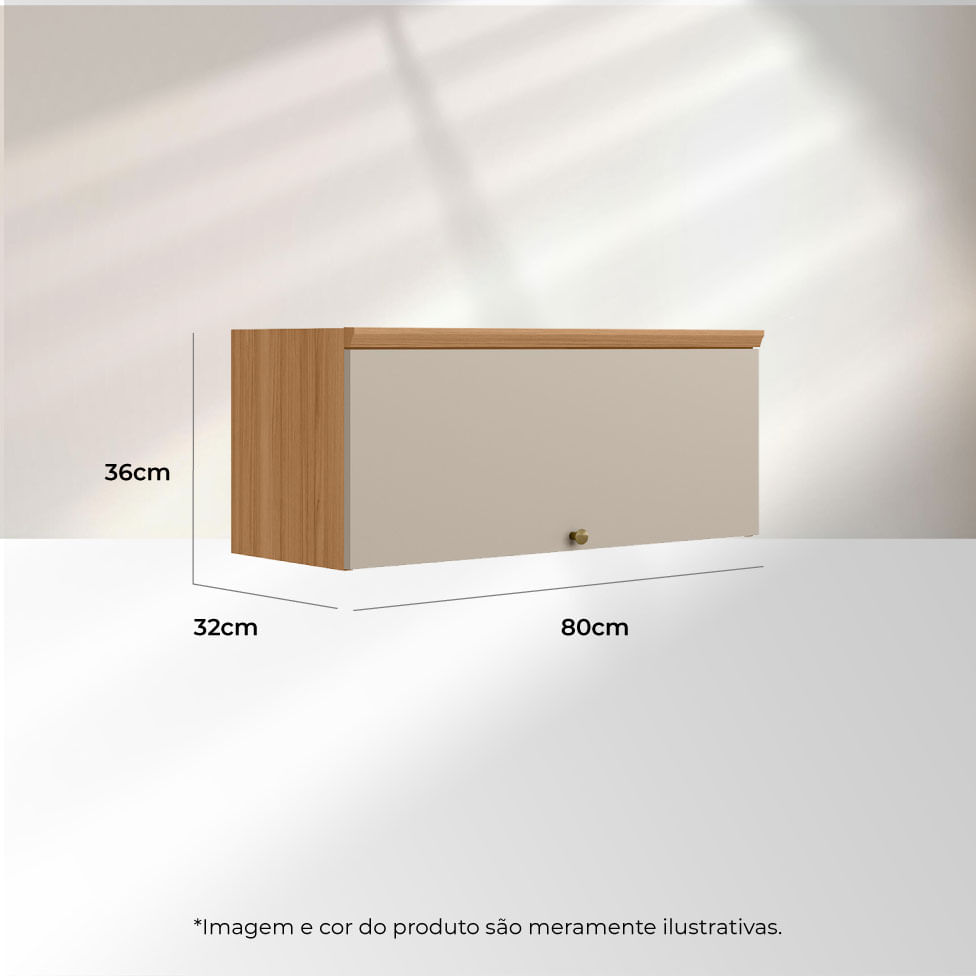 Armário Aéreo Selene para Cozinha Porta Basculante Natural e Off White 80cm - Imagem 5