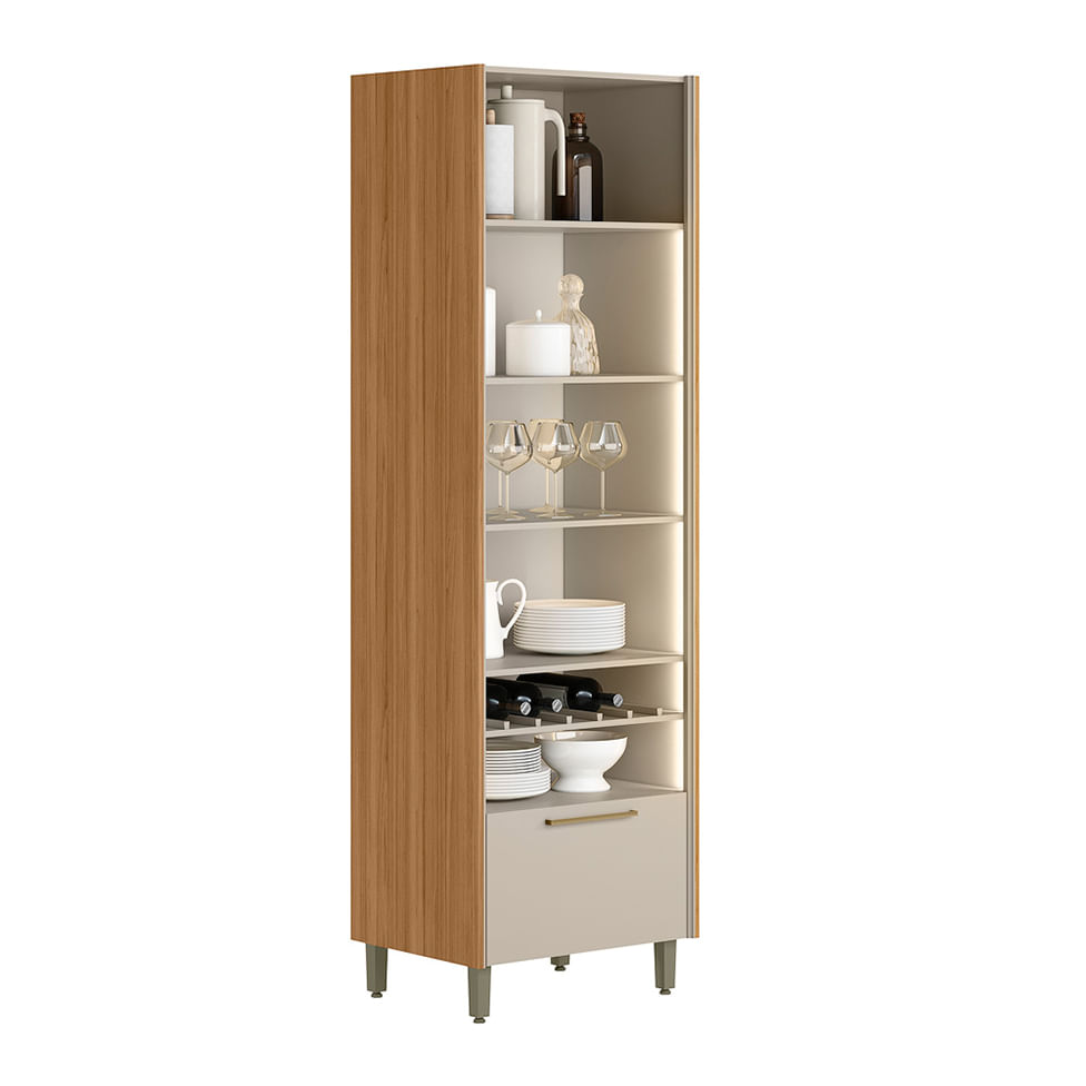 Cristaleira Atena com Led 3 Portas e 1 Gaveta Natural e Off White - Imagem 2