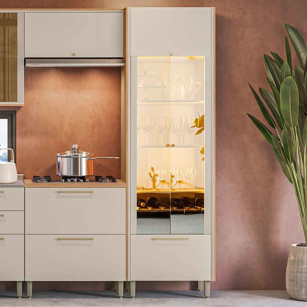 Cristaleira Atena com Led 3 Portas e 1 Gaveta Natural e Off White - Imagem 4