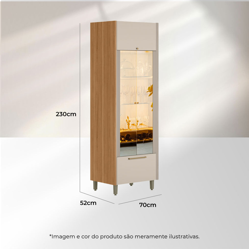 Cristaleira Atena com Led 3 Portas e 1 Gaveta Natural e Off White - Imagem 5