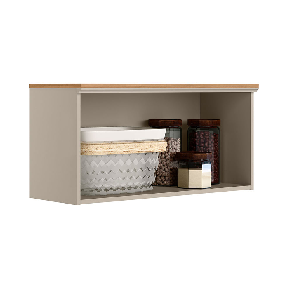 Armário Aéreo Atena para Cozinha Porta Basculante Natural e Off White 80cm - Imagem 2