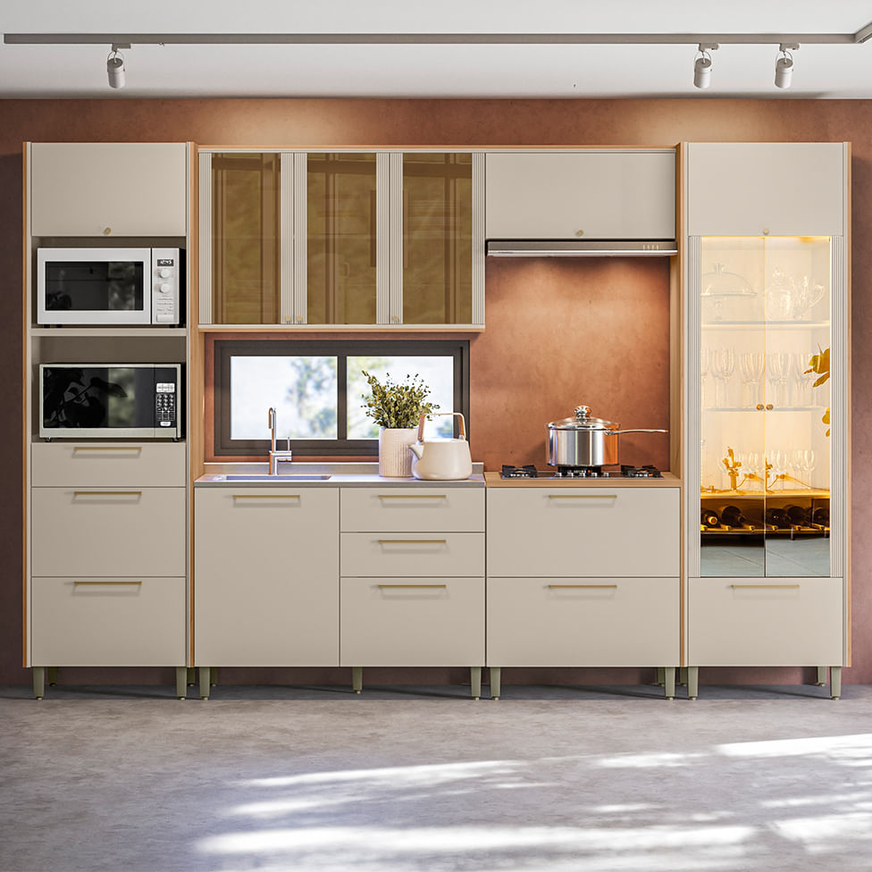 Armário Aéreo Atena para Cozinha Porta Basculante Natural e Off White 80cm - Imagem 3