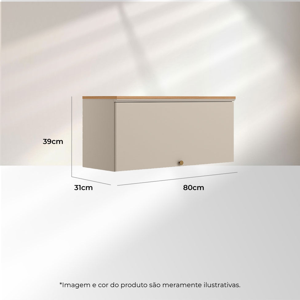 Armário Aéreo Atena para Cozinha Porta Basculante Natural e Off White 80cm - Imagem 5