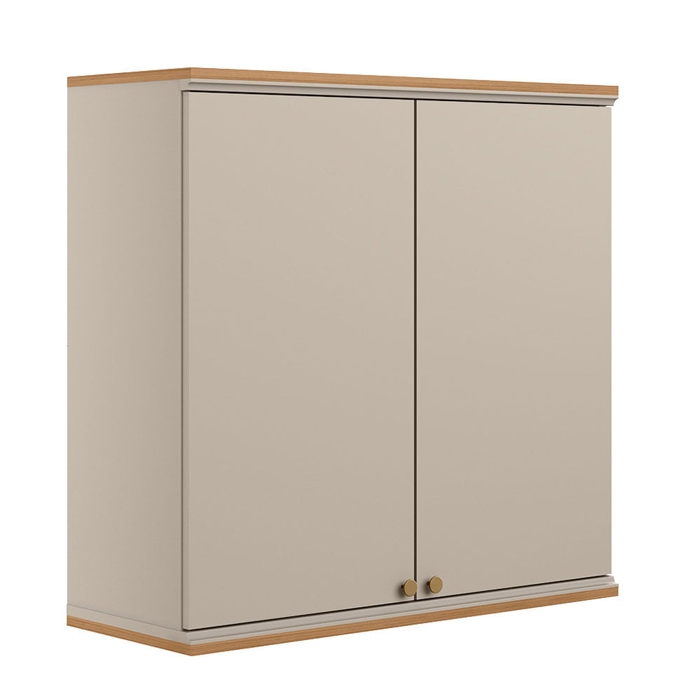 Armário Aéreo Atena para Cozinha 2 Portas Natural e Off White 80cm