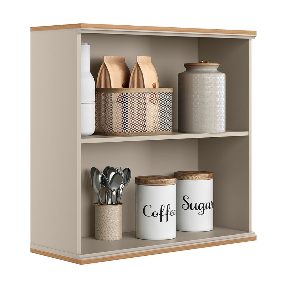 Armário Aéreo Atena para Cozinha 2 Portas Natural e Off White 80cm - Imagem 2