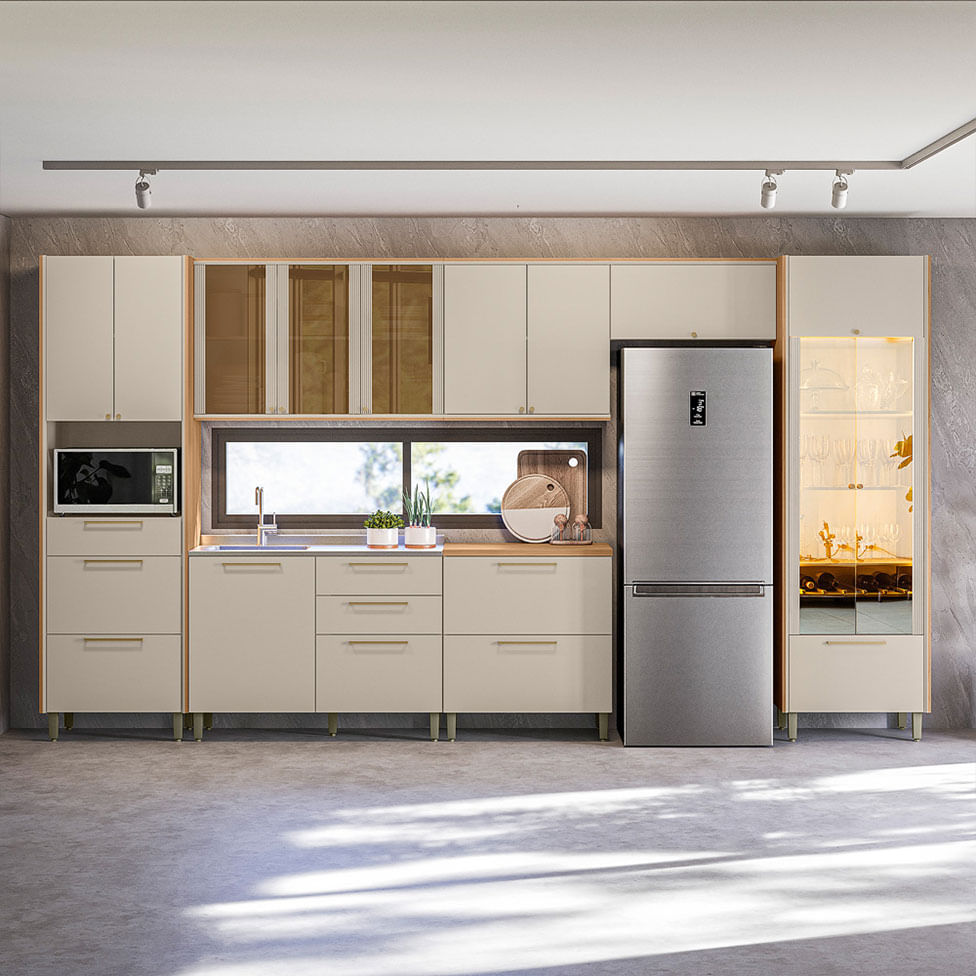 Armário Aéreo Atena para Cozinha 2 Portas Natural e Off White 80cm - Imagem 3