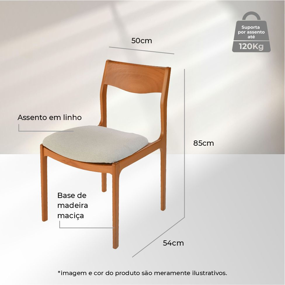 Cadeira de Jantar Bali em Linho Bege e Base Amendoa - Imagem 8