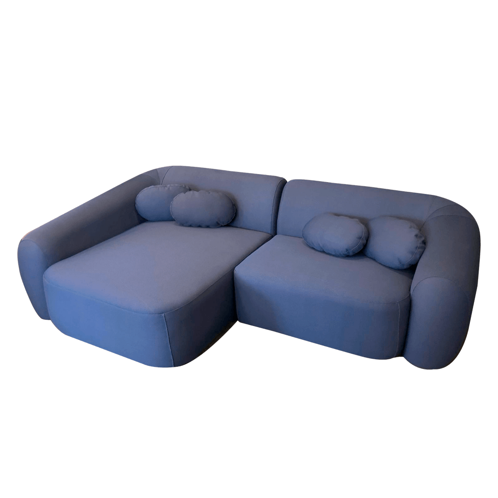 Sofá Chelles Orgânico Bipartido em Malha Azul com Chaise Direita 2,60m