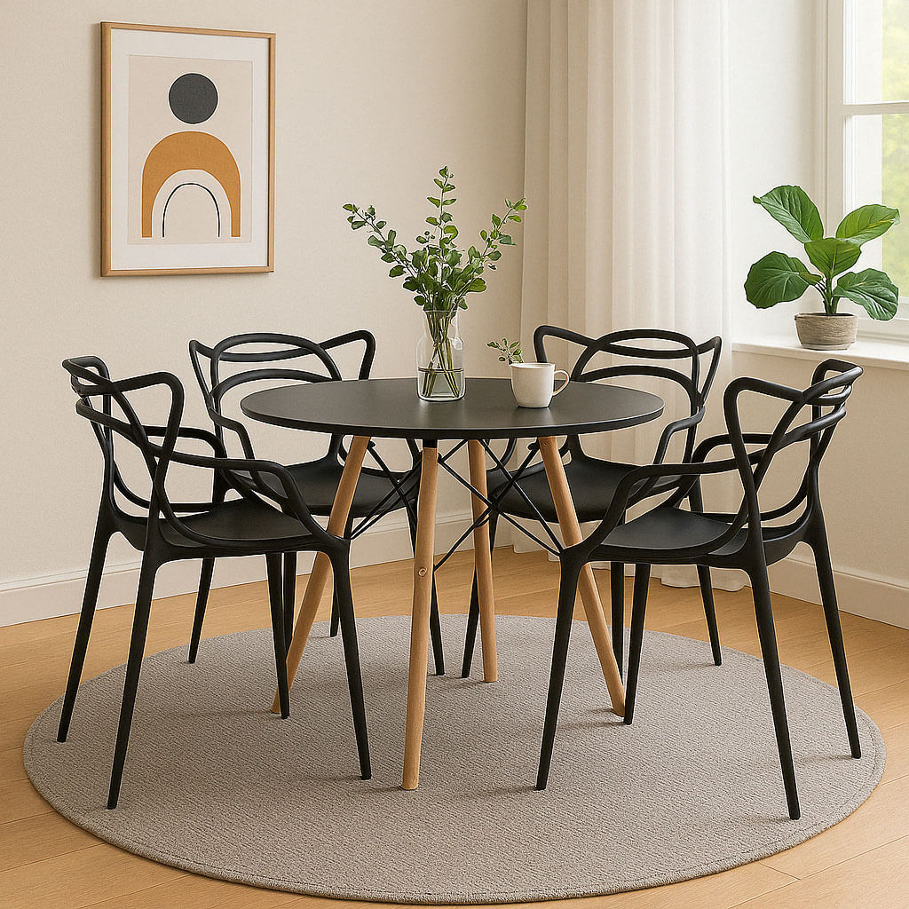 Conjunto Mesa de Jantar Eiffel Redonda Preta com 4 Cadeiras Allegra Preta - Imagem 2