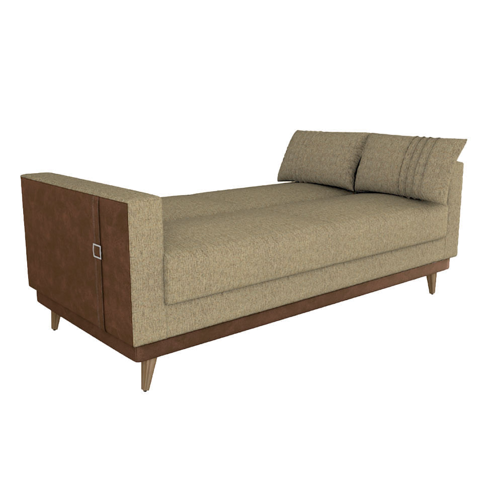 Sofá Cama Esther em Linho Bege e Detalhe Lateral em Corino - Imagem 2