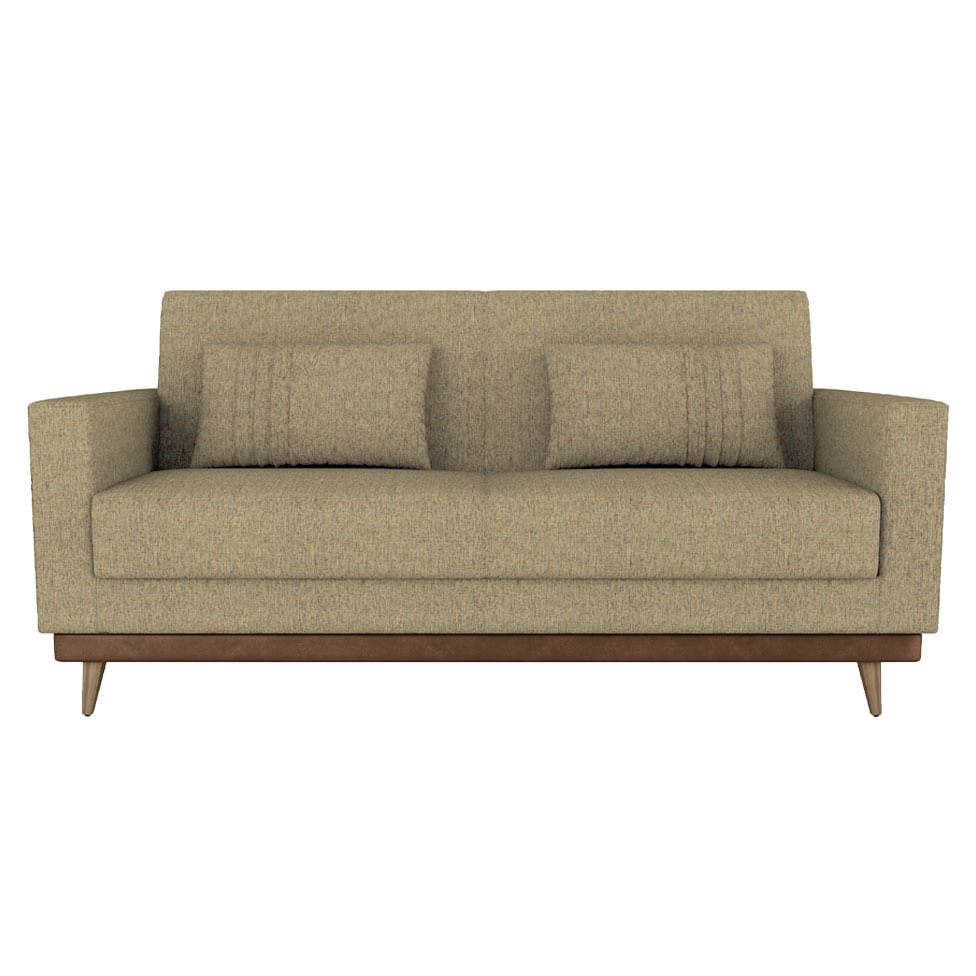 Sofá Cama Esther em Linho Bege e Detalhe Lateral em Corino - Imagem 4