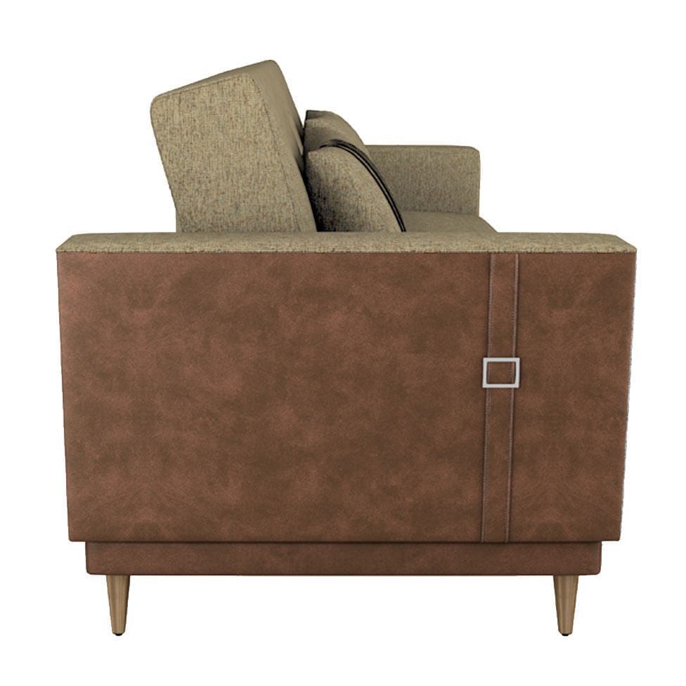 Sofá Cama Esther em Linho Bege e Detalhe Lateral em Corino - Imagem 5