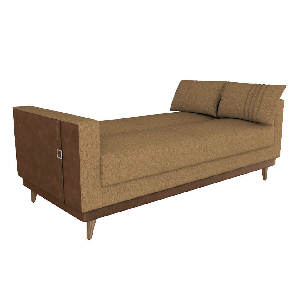 Sofá Cama Esther em Linho Areia e Detalhe Lateral em Corino - Imagem 2