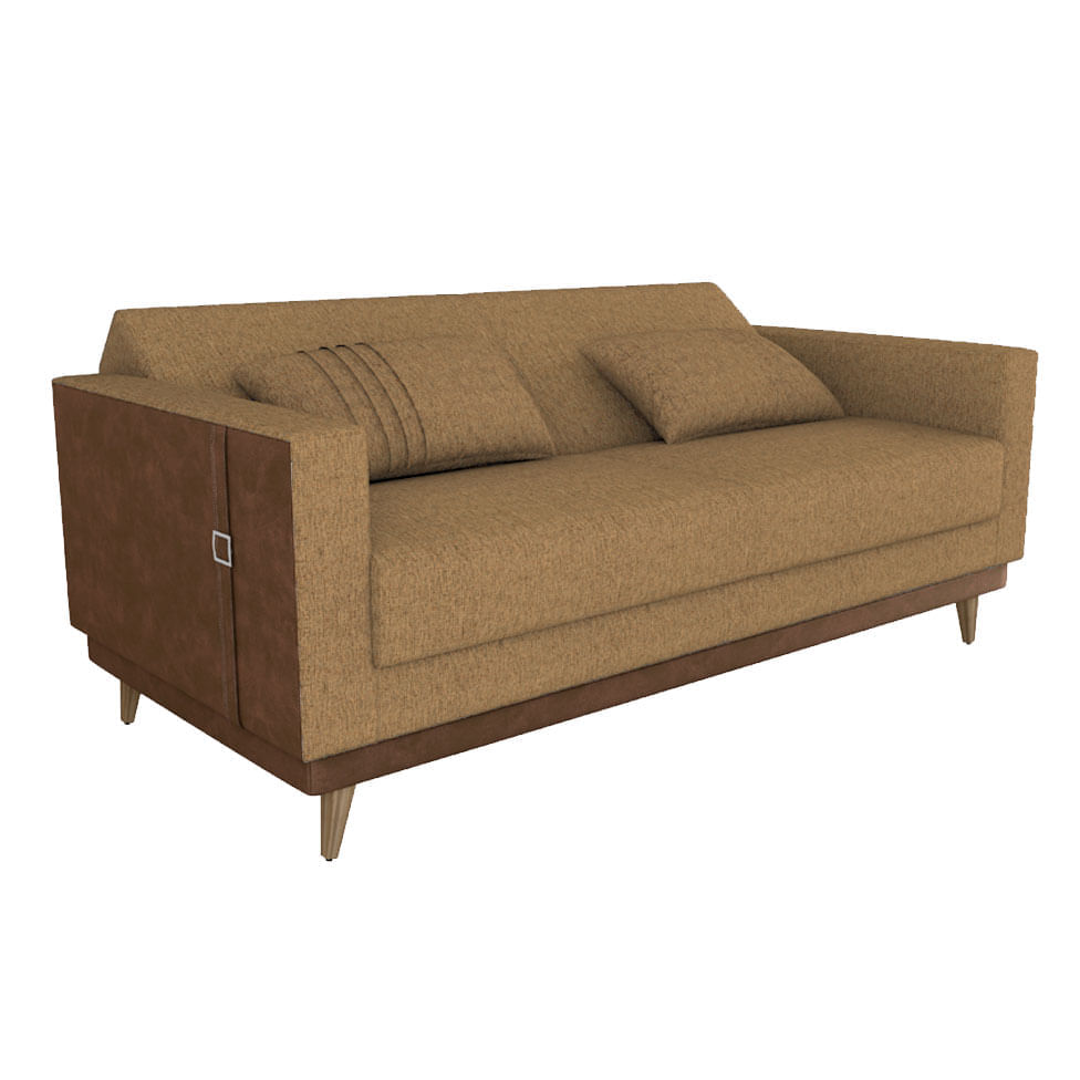 Sofá Cama Esther em Linho Areia e Detalhe Lateral em Corino - Imagem 3