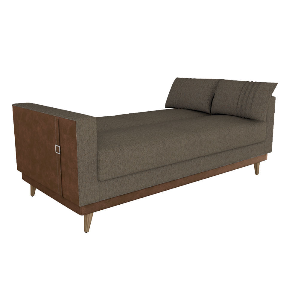 Sofá Cama Esther em Linho Chumbo e Detalhe Lateral em Corino - Imagem 2