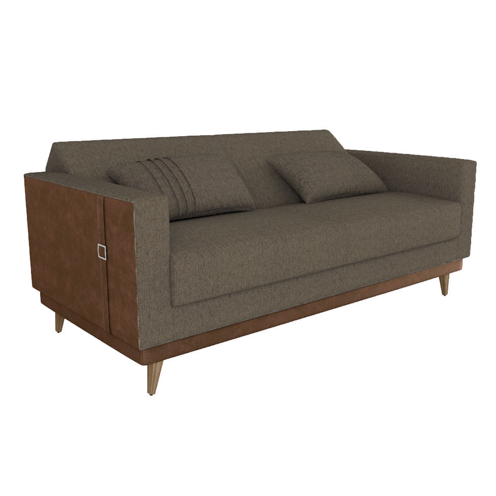 Sofá Cama Esther em Linho Chumbo e Detalhe Lateral em Corino - Imagem 3