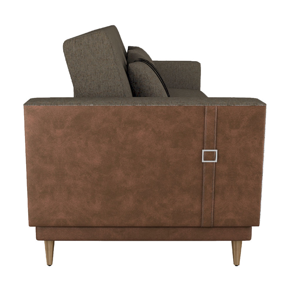 Sofá Cama Esther em Linho Chumbo e Detalhe Lateral em Corino - Imagem 5