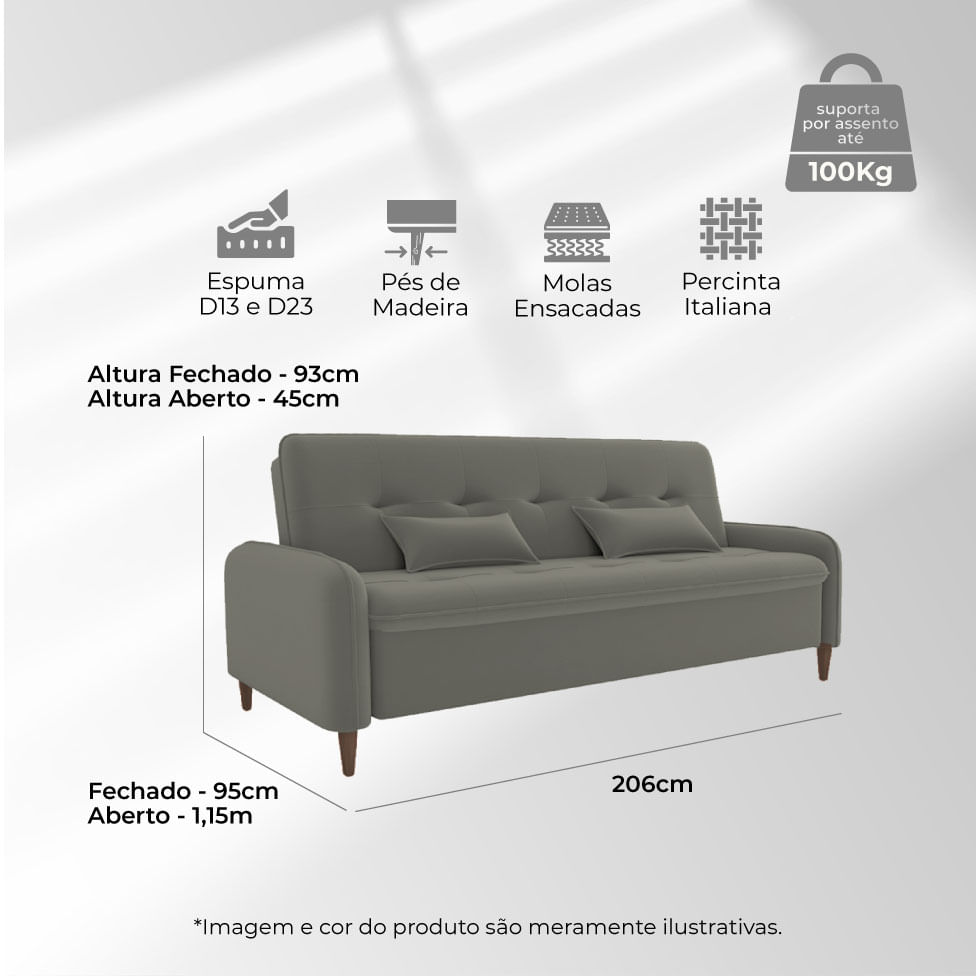Sofá Cama Donna em Linho Cinza - Imagem 5