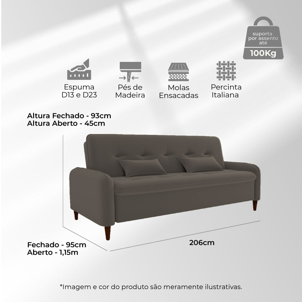 Sofá Cama Donna em Linho Chumbo - Imagem 5