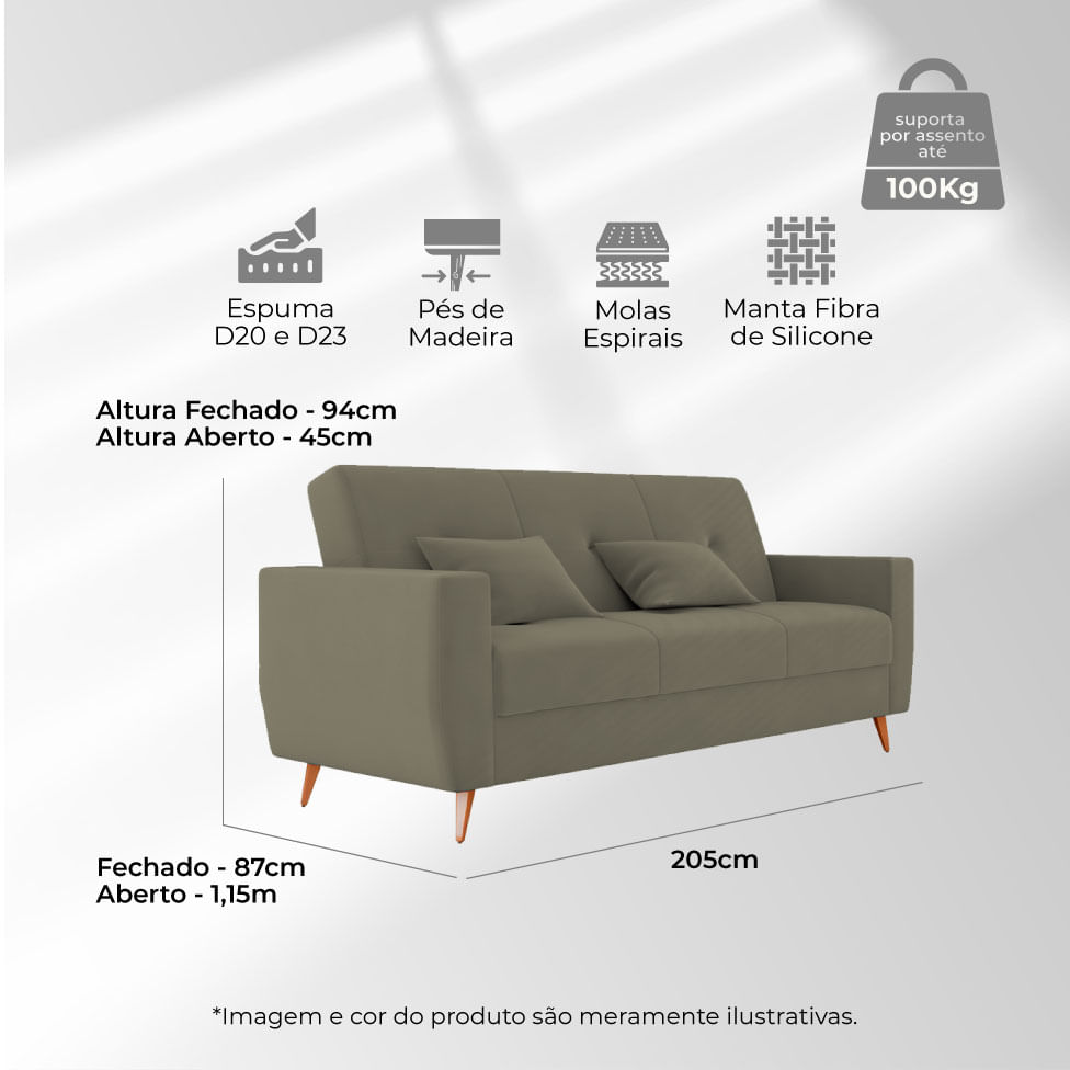 Sofá Cama Pamela com Baú em Veludo Cinza - Imagem 5