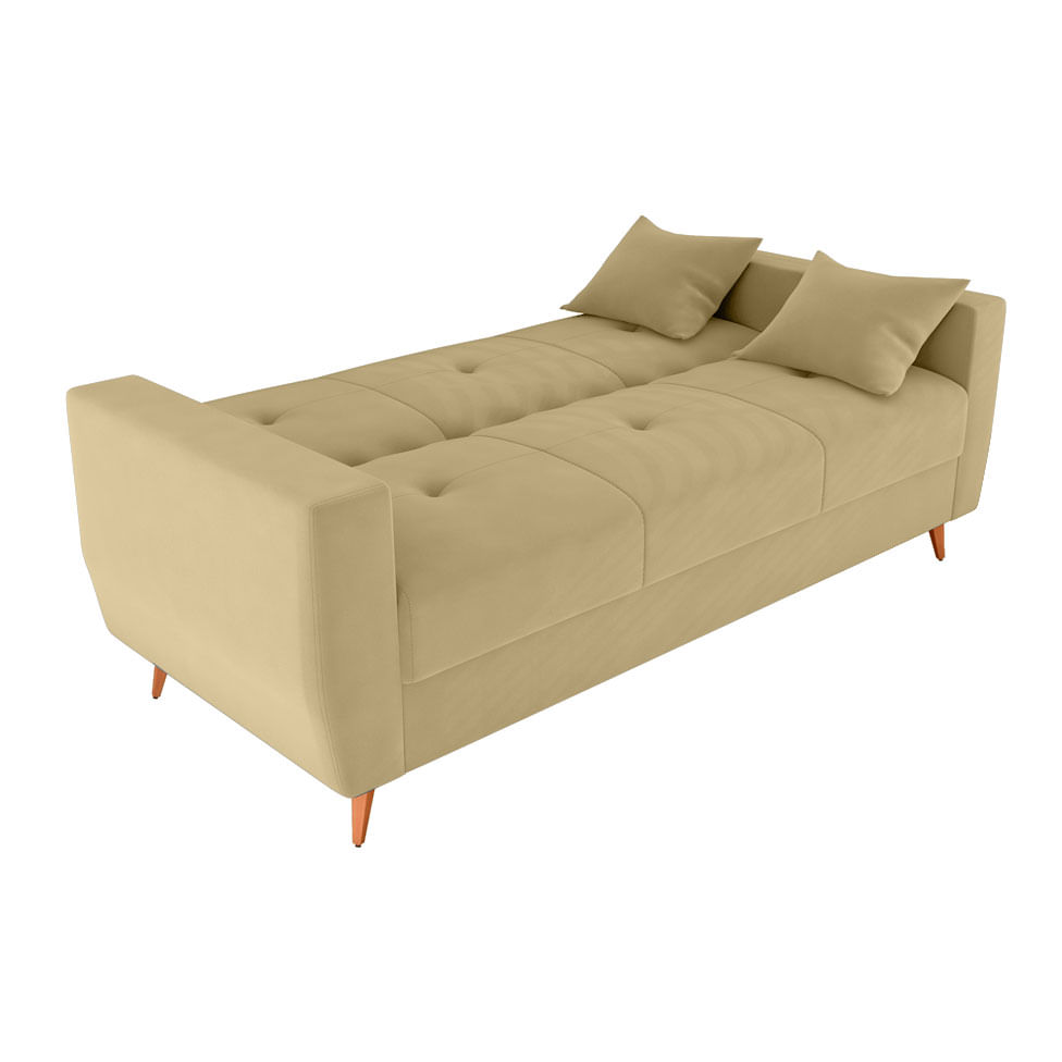 Sofá Cama Pamela com Baú em Veludo Capuccino - Imagem 2