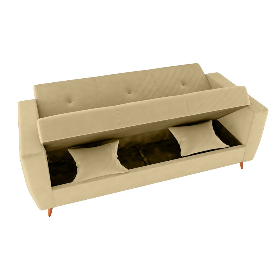 Sofá Cama Pamela com Baú em Veludo Capuccino - Imagem 3