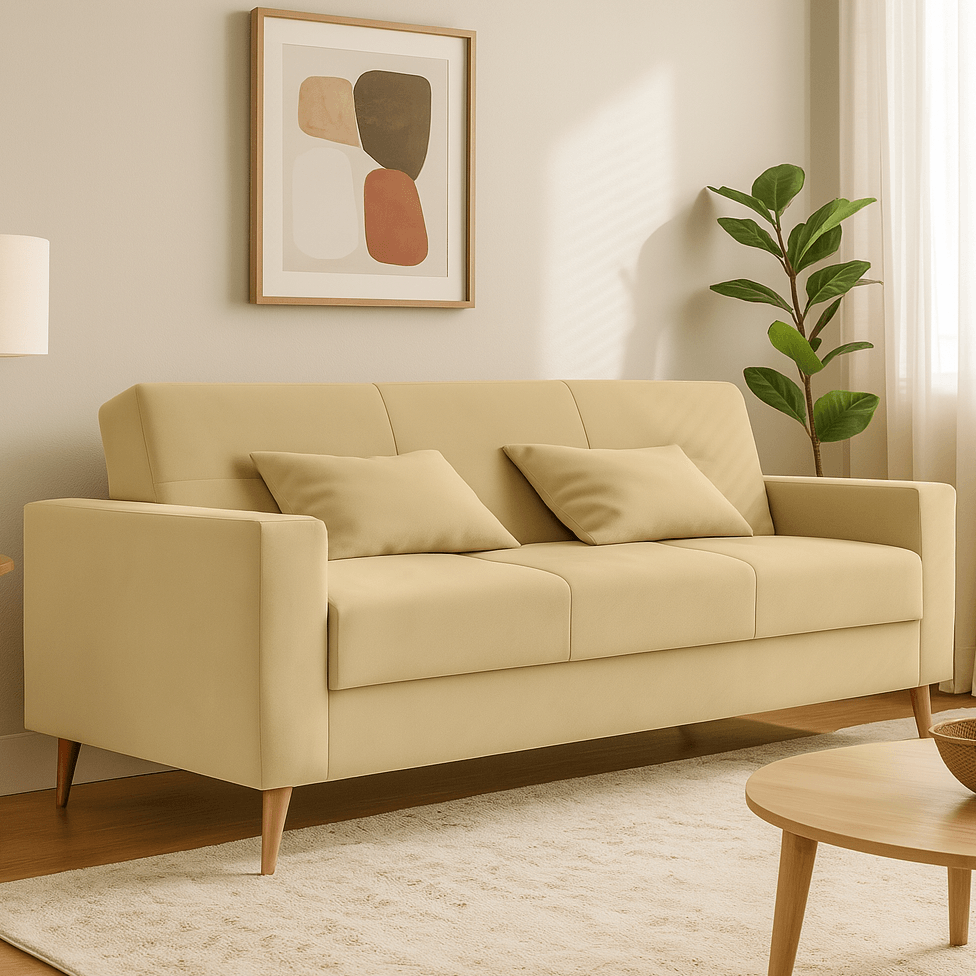 Sofá Cama Pamela com Baú em Veludo Capuccino - Imagem 4