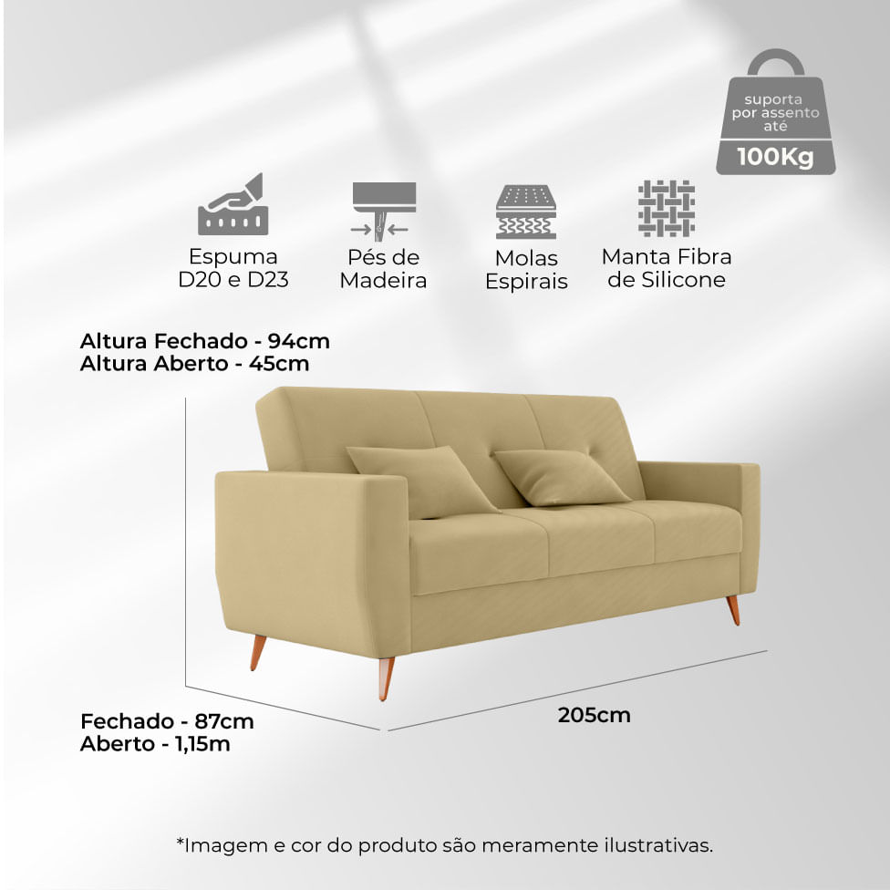 Sofá Cama Pamela com Baú em Veludo Capuccino - Imagem 5