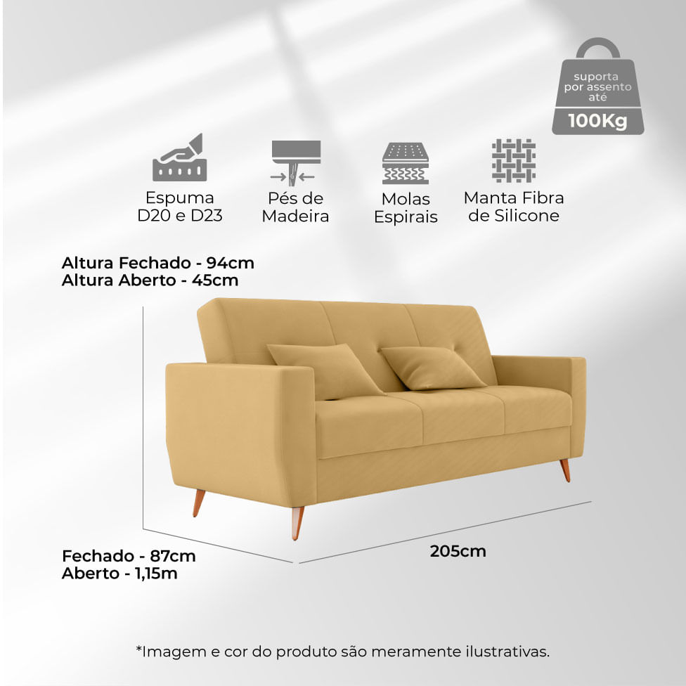 Sofá Cama Pamela com Baú em Linho Areia - Imagem 5