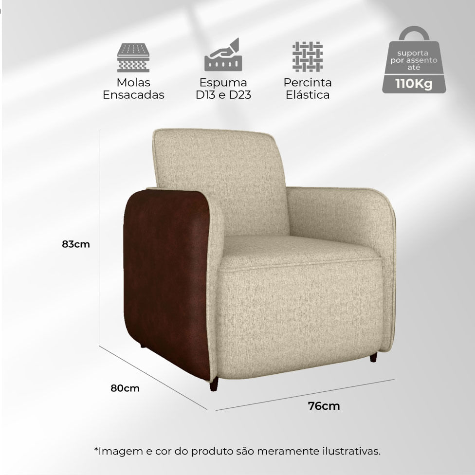Poltrona Zurique em Linho Bege e Whisky - Imagem 6
