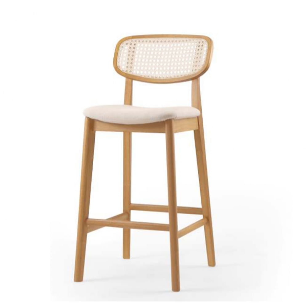 Banqueta Duna Linho Cru Tela Madeira Tauari Base Mel Conforto D28