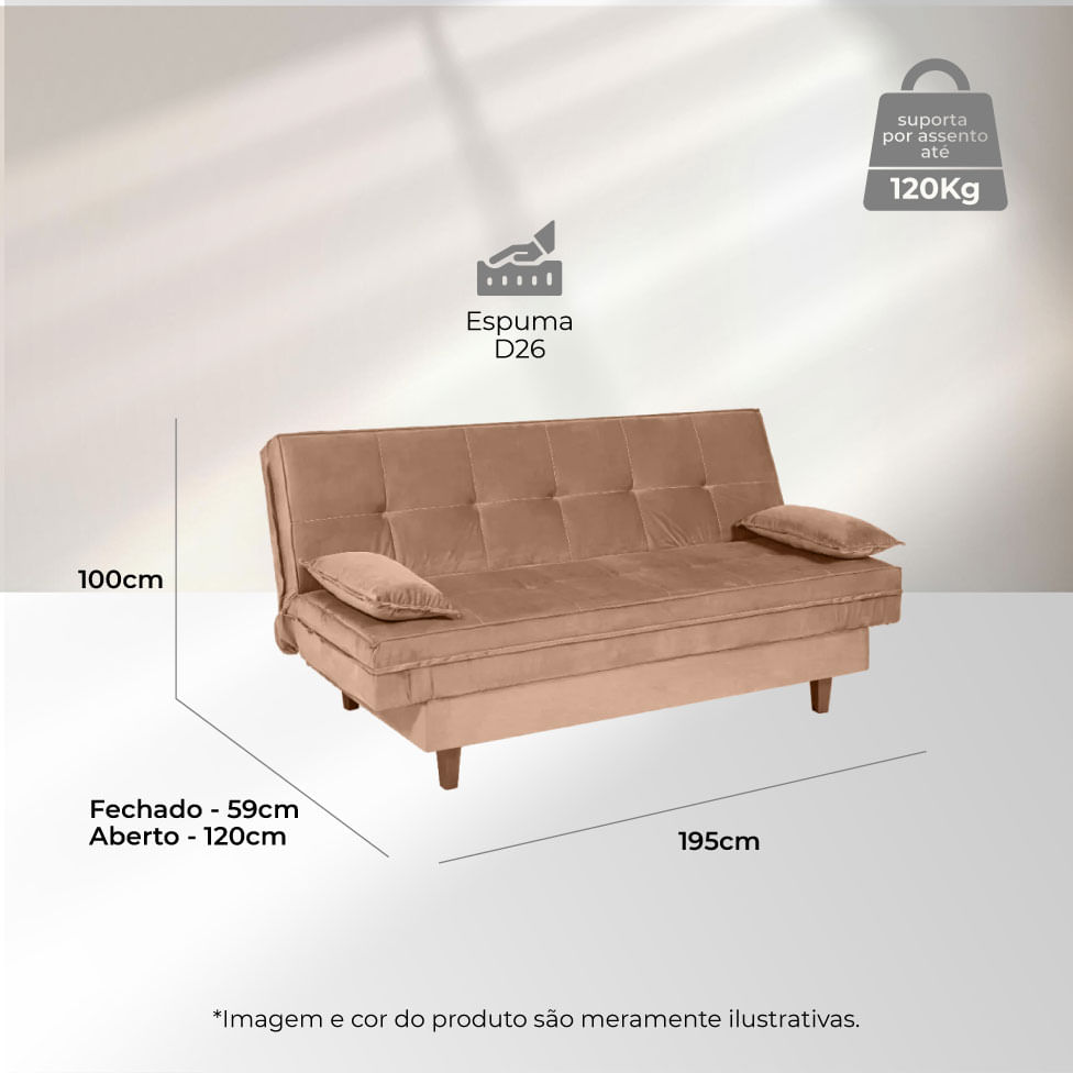 Sofá Cama Mooca em Veludo Marrom 1,95m - Imagem 5