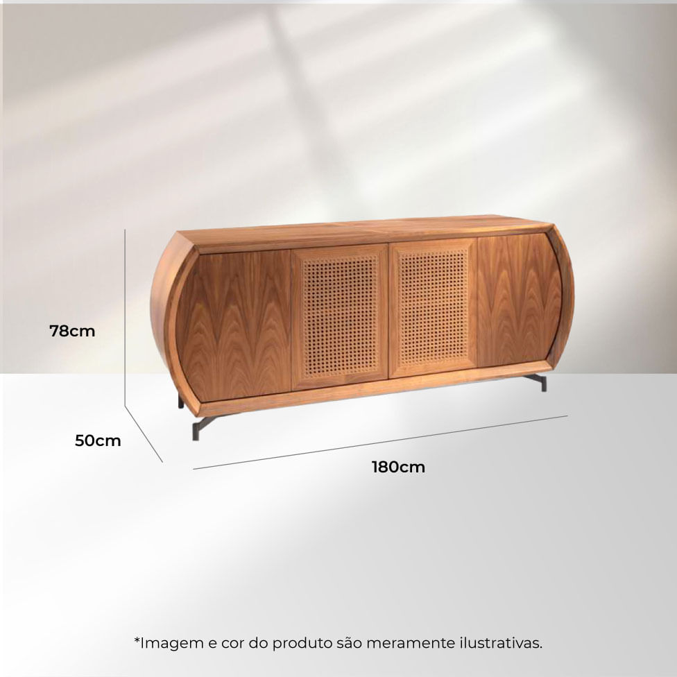 Buffet Decora Moderno 180cm - 4 Portas Madeira com Tela - Imagem 4