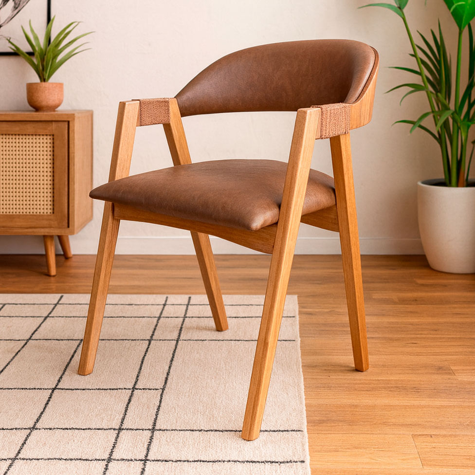 Cadeira Aurora em Corinho Marrom com Base Cinamomo - Imagem 6