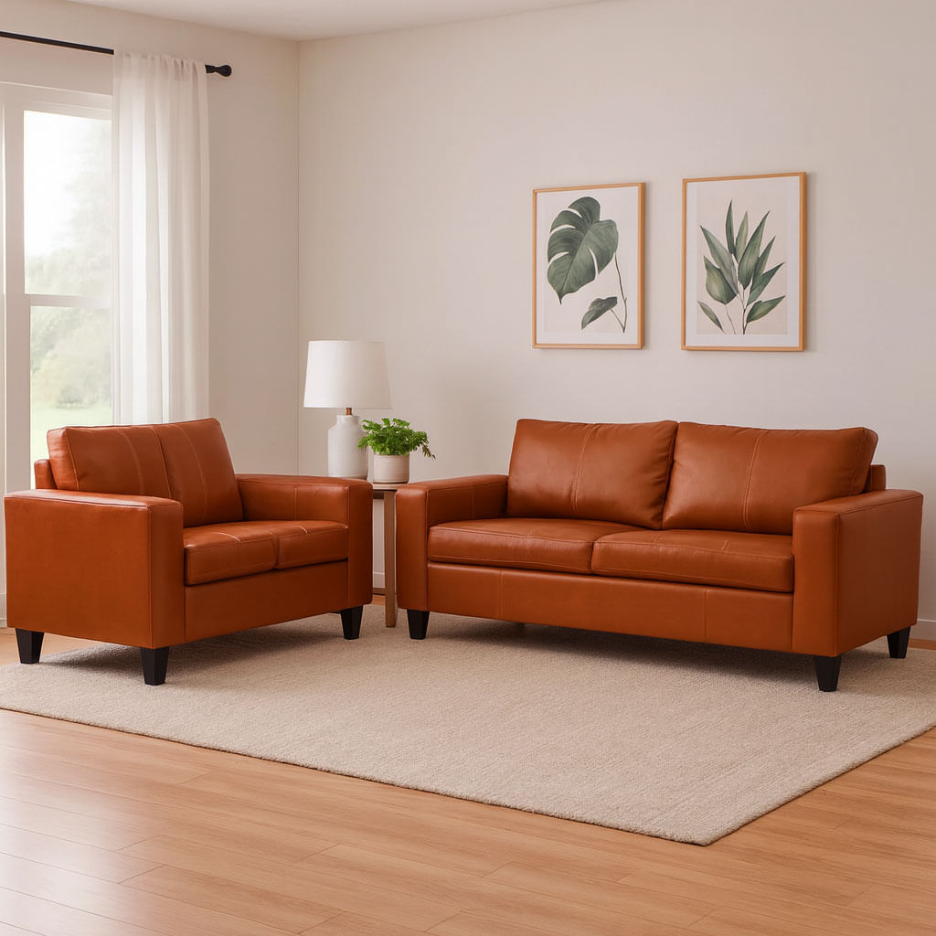 Conjunto de Sofá Royale em Couro Conhaque - Imagem 2