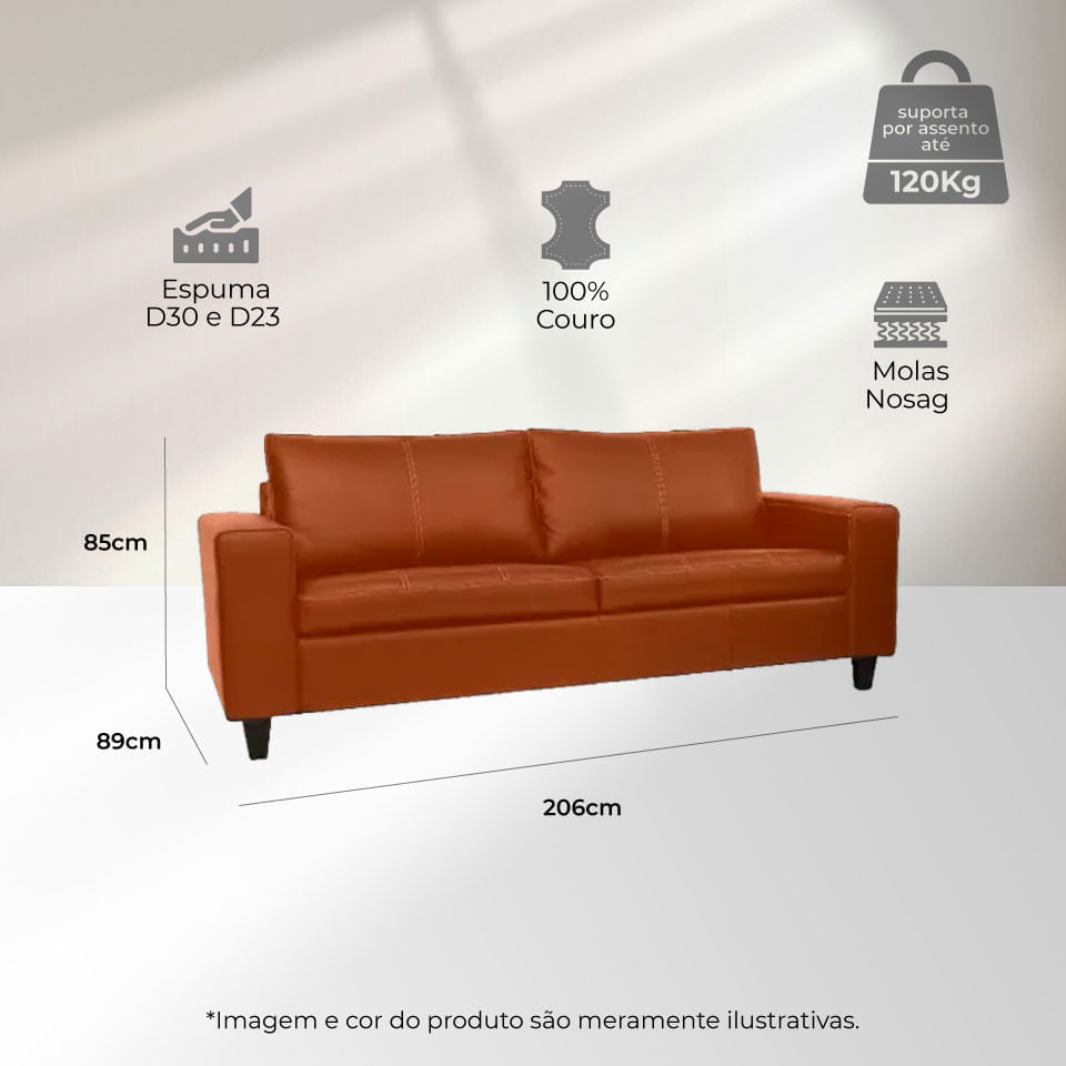 Conjunto de Sofá Royale em Couro Conhaque - Imagem 3